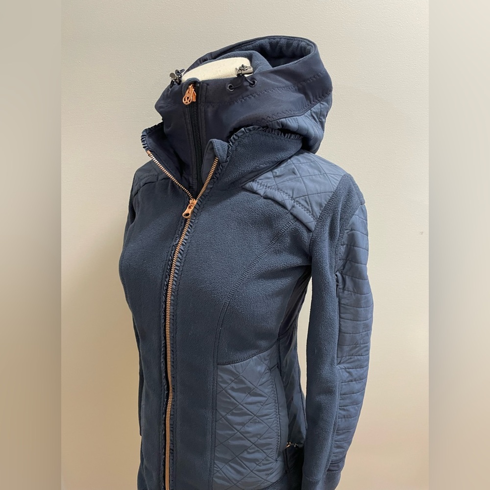Women's Navy Hooded Quilted Fleece Jacket